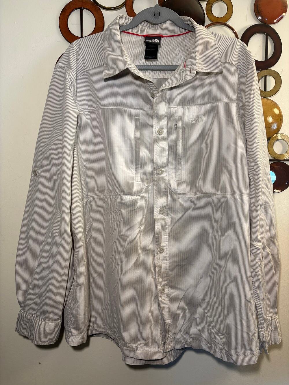 Men's XL North Face button up striped shirt with adjustable button sleeves
